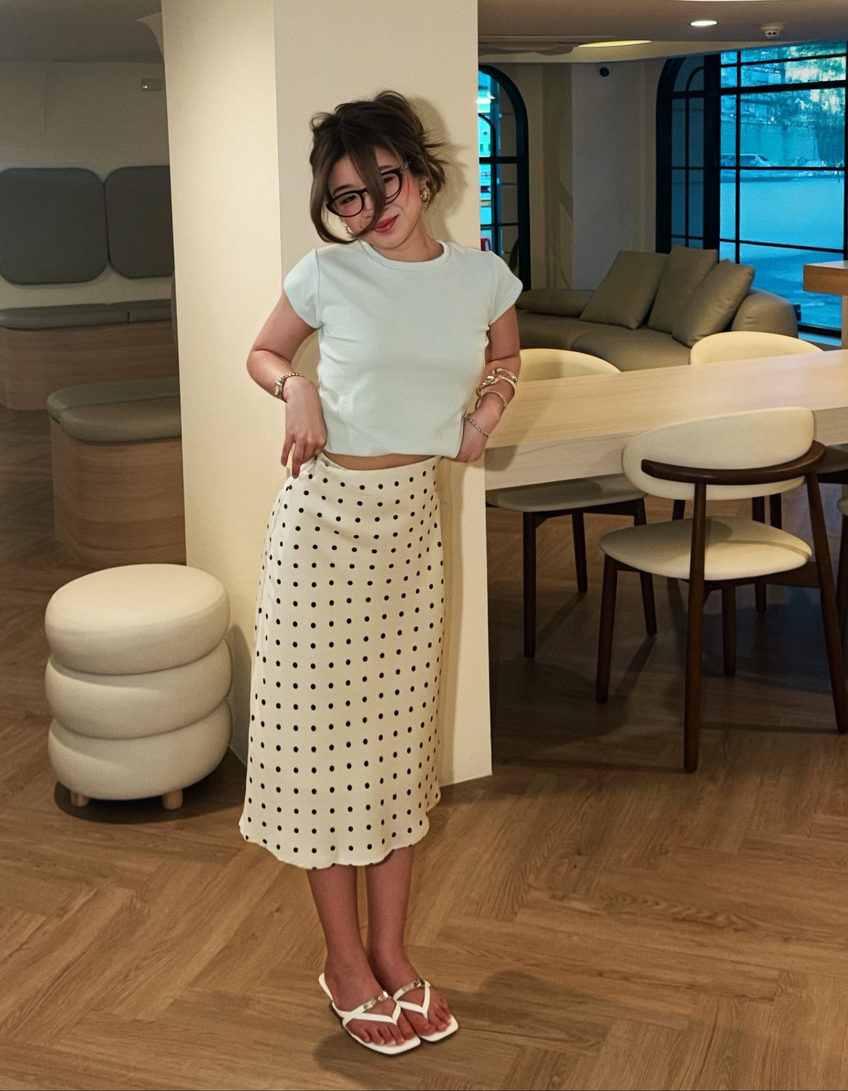 Polka Midi Satin Skirt