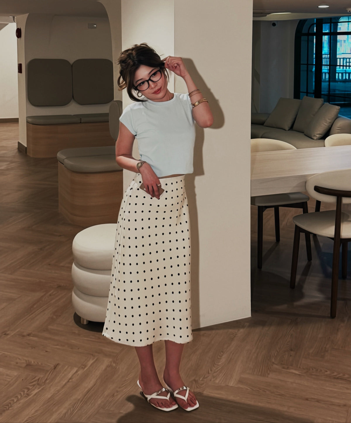Polka Midi Satin Skirt