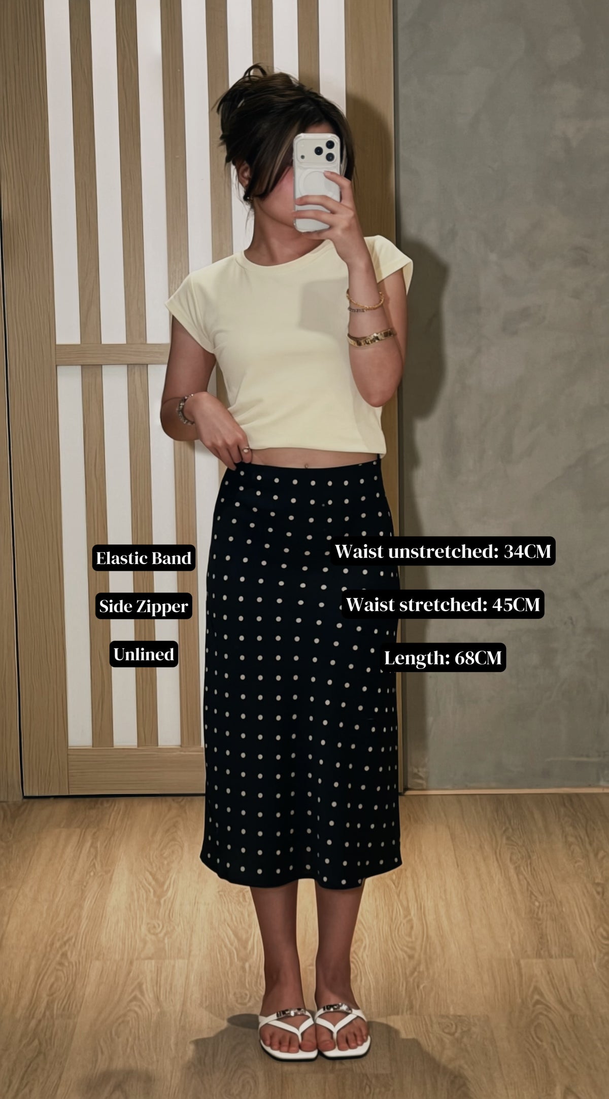 Polka Midi Satin Skirt