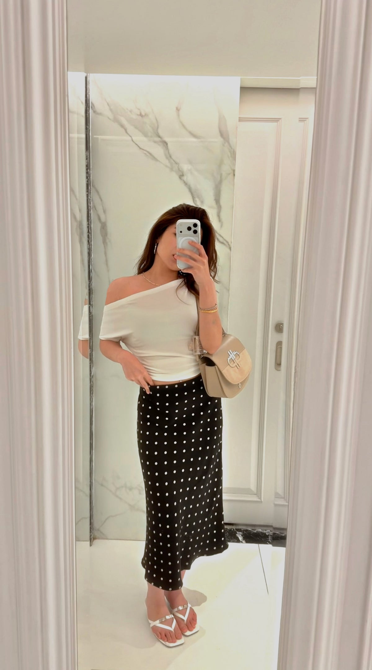 Polka Midi Satin Skirt